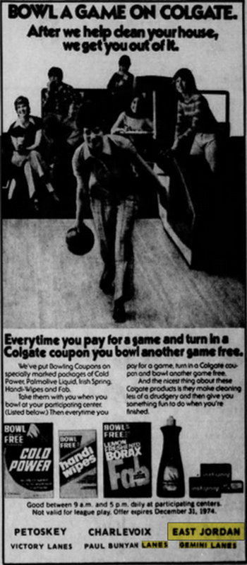 Gemini Lanes (Teen Zone, East Jordan Recreation, The Zone Sports Lounge) - Jun 26 1974 Article